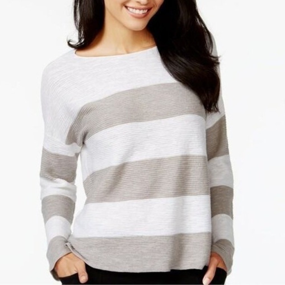 EILEEN‎ FISHER Striped Boat Neck Long Sleeve Top M/M